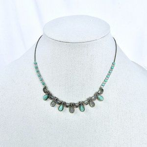 Turquoise & Opal Silver Beaded Necklace